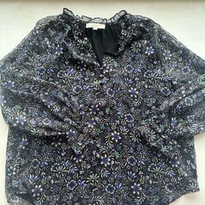 LOFT Multicolor Floral Ruffle Blouse